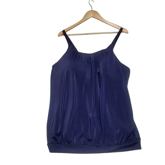 Lane Bryant Tankini Top Women's Sz 22 Navy Blue Tummy Hiding Modest Swimwear NEW - Picture 1 of 9